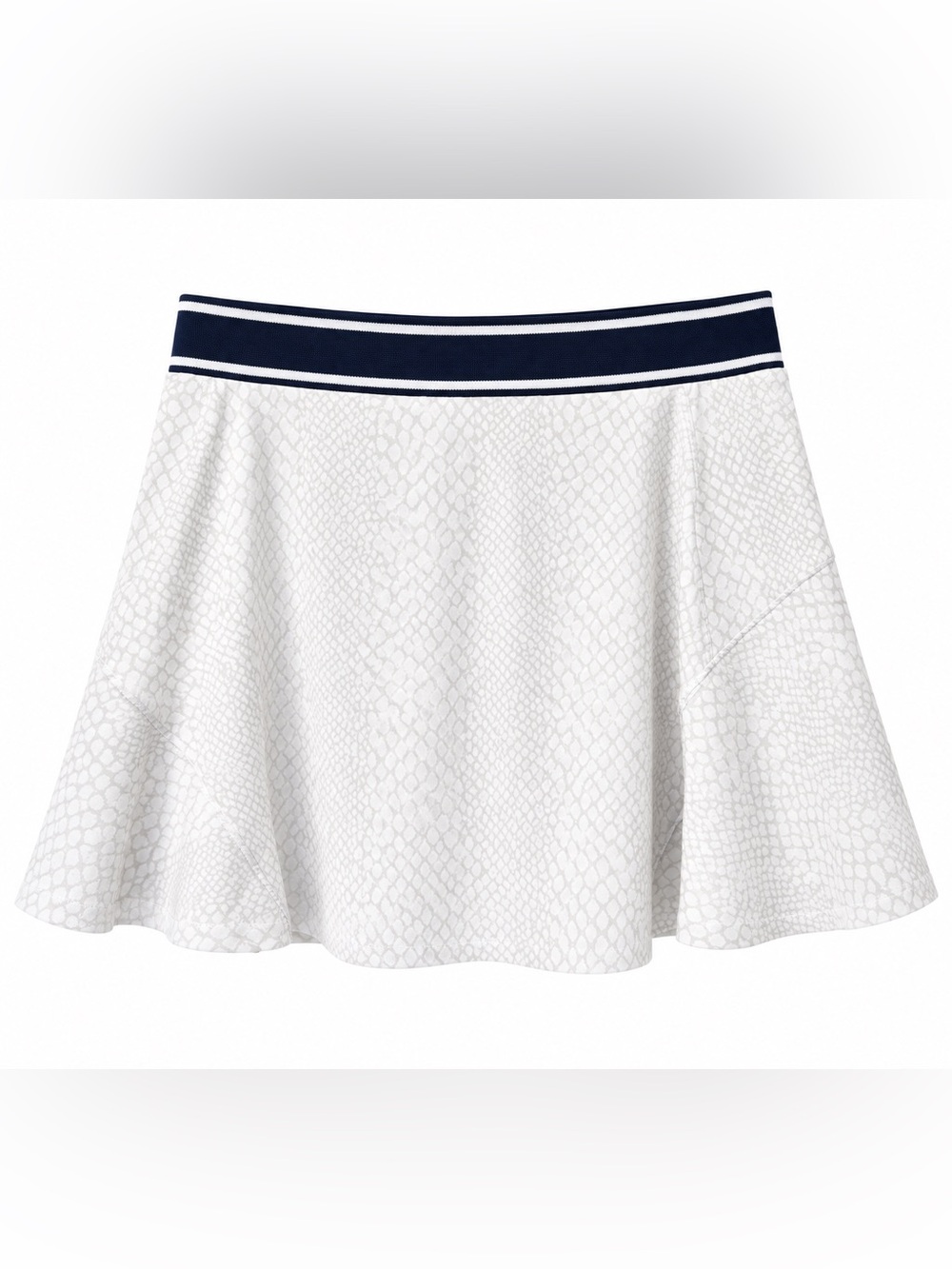 Peter Millar White Snake-Print Skater Skirt with Navy Striped Waistband